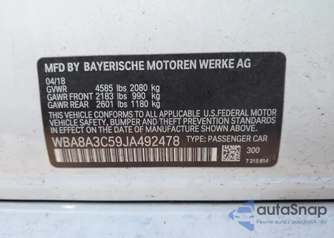 2018 BMW 320I xDrive из США, поврежденный, VIN WBA8A3C59JA492478